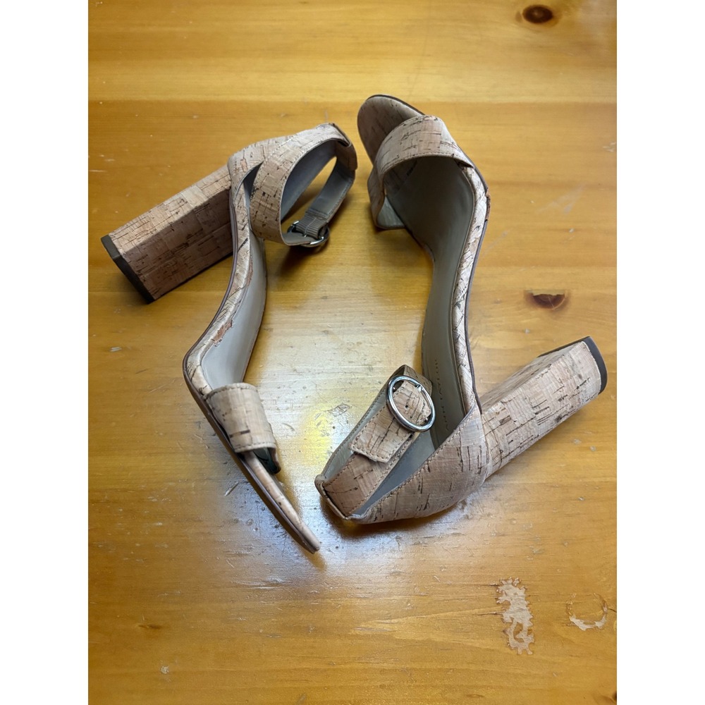 Ann Taylor Womens Cork Block Heel Sandals Ankle Strap Tan Size 8.5M